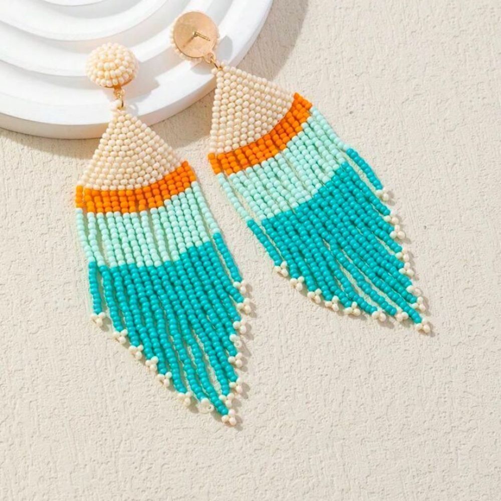 Bohemian Beaded & Tassel Woven Earrings